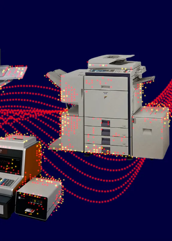 Collection of images of different Sharp products throughout time